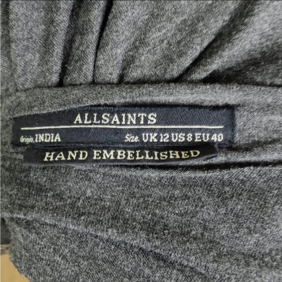 AllSaints Siri Hand Embellished Vest Mini Dress Charcoal Grey UK Size 12 New - Picture 7 of 10